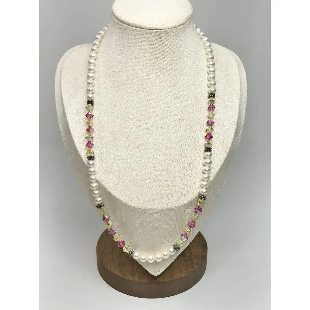 Elyse Ryan Sterling Silver 925 Swarovski Crystal Necklace Pearl Lemonade Toggle